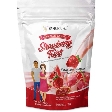 Calcium chewable candy with strawberry flavor