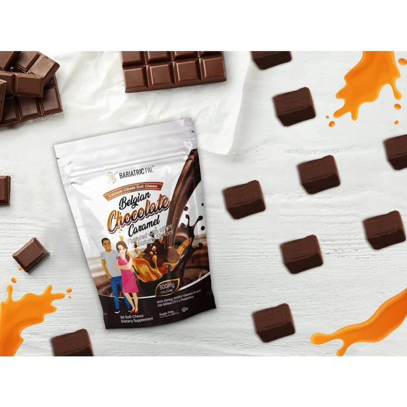 سيترات الكالسيوم الخالية من السكر 500 ملغ مع البروبيوتيك  شوكولاتة بلجيكية بالكراميل 90 حلوي